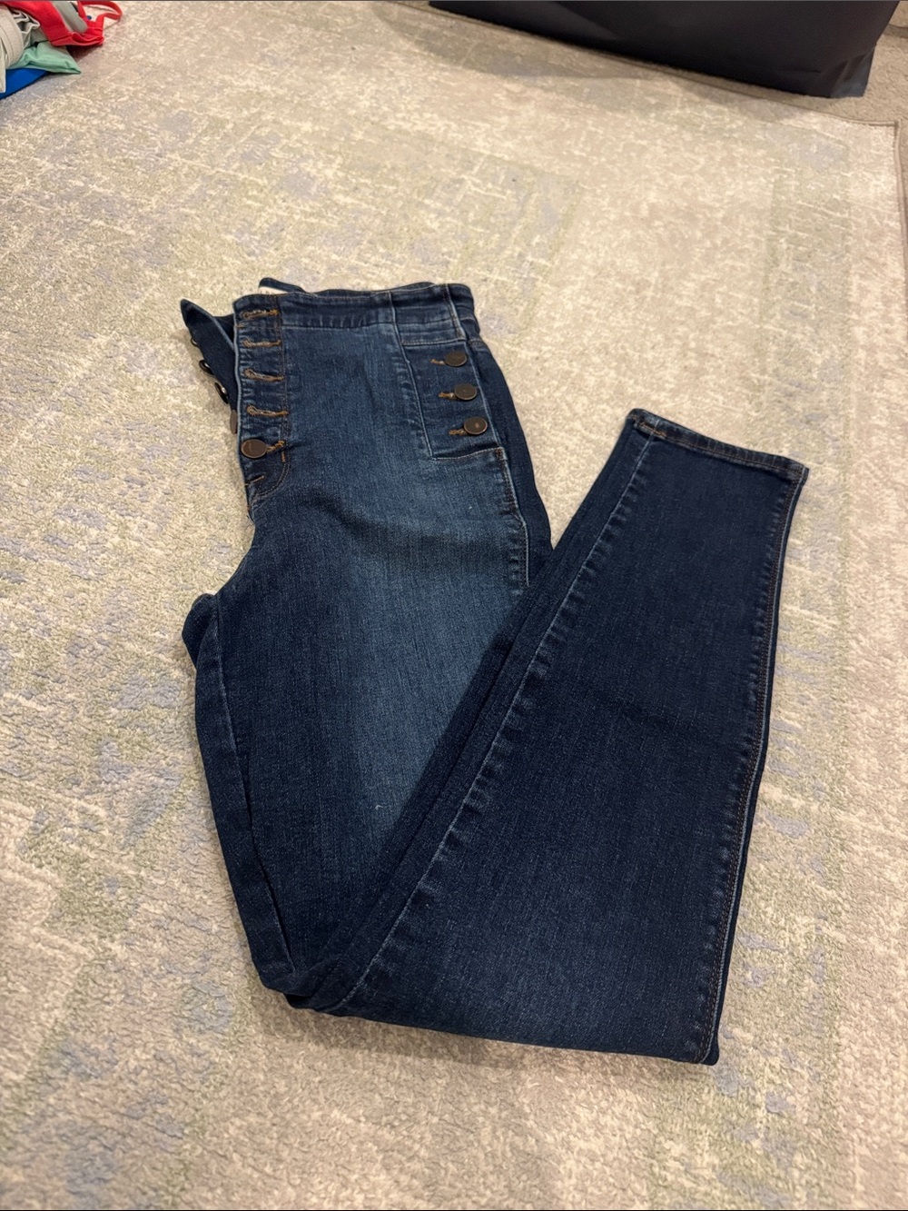 J Brand High-Rise Dark Blue Women’s Skinny Jeans with Button Detail